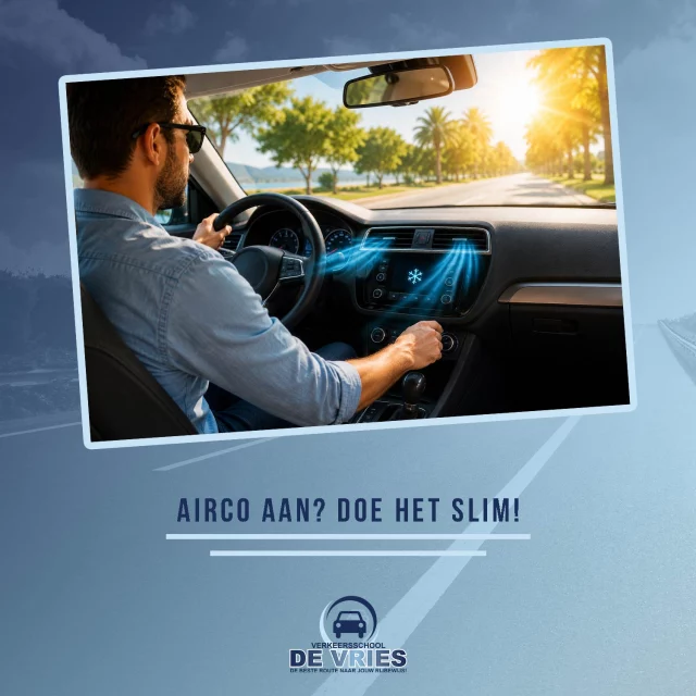 𝐀𝐢𝐫𝐜𝐨 𝐚𝐚𝐧? 𝐃𝐨𝐞 𝐡𝐞𝐭 𝐬𝐥𝐢𝐦!

Met warm weer is de airco in de auto heerlijk, maar gebruik hem wel goed. Zet de airco niet meteen ijskoud, maar laat eerst de warme lucht ontsnappen door kort de ramen open te zetten. Daarna kan de airco veel sneller en beter zijn werk doen.

Richt de luchtstroom niet recht op je gezicht en houd het temperatuurverschil met buiten beperkt. Zo voorkom je dat je suf wordt, hoofdpijn krijgt of met een stijve nek uitstapt. Gewoon fris rijden, zonder ijskast op wielen.

#rijles #rijbewijs #rijopleiding #rijopleidingen #rijlessen #autorijles #autorijschool #rijschool #verkeersschool #auto #autos #rismethode #denhaag #zoetermeer #rijswijk #leidschendam #voorburg #delft #scheveningen #autisme #adhd