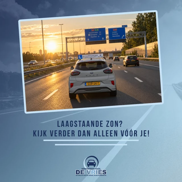 𝐋𝐚𝐚𝐠𝐬𝐭𝐚𝐚𝐧𝐝𝐞 𝐳𝐨𝐧? 𝐊𝐢𝐣𝐤 𝐯𝐞𝐫𝐝𝐞𝐫 𝐝𝐚𝐧 𝐚𝐥𝐥𝐞𝐞𝐧 𝐯óó𝐫 𝐣𝐞!

Vooral in het voor- en najaar kan de zon tijdens je rijles ineens recht in je ogen staan. En juist dan worden fietsers, voetgangers, verkeerslichten en andere weggebruikers een stuk lastiger zichtbaar.

Een zonnebril of zonneklep helpt, maar het belangrijkste blijft: pas je snelheid aan en blijf ver vooruit kijken. Houd extra afstand en realiseer je dat andere bestuurders óók last kunnen hebben van de zon.

Tijdens de rijles oefenen we niet alleen hoe je rijdt als alles meezit, maar juist ook hoe je veilig reageert op situaties waarin het zicht minder wordt. Want goed leren autorijden betekent ook: leren omgaan met omstandigheden die je niet zelf in de hand hebt.

Meer informatie? www.verkeersschooldevries.nl

#rijles #rijbewijs #rijopleiding #rijopleidingen #rijlessen #autorijles #autorijschool #rijschool #verkeersschool #auto #autos #rismethode #denhaag #zoetermeer #rijswijk #leidschendam #voorburg #delft #scheveningen #autisme #adhd